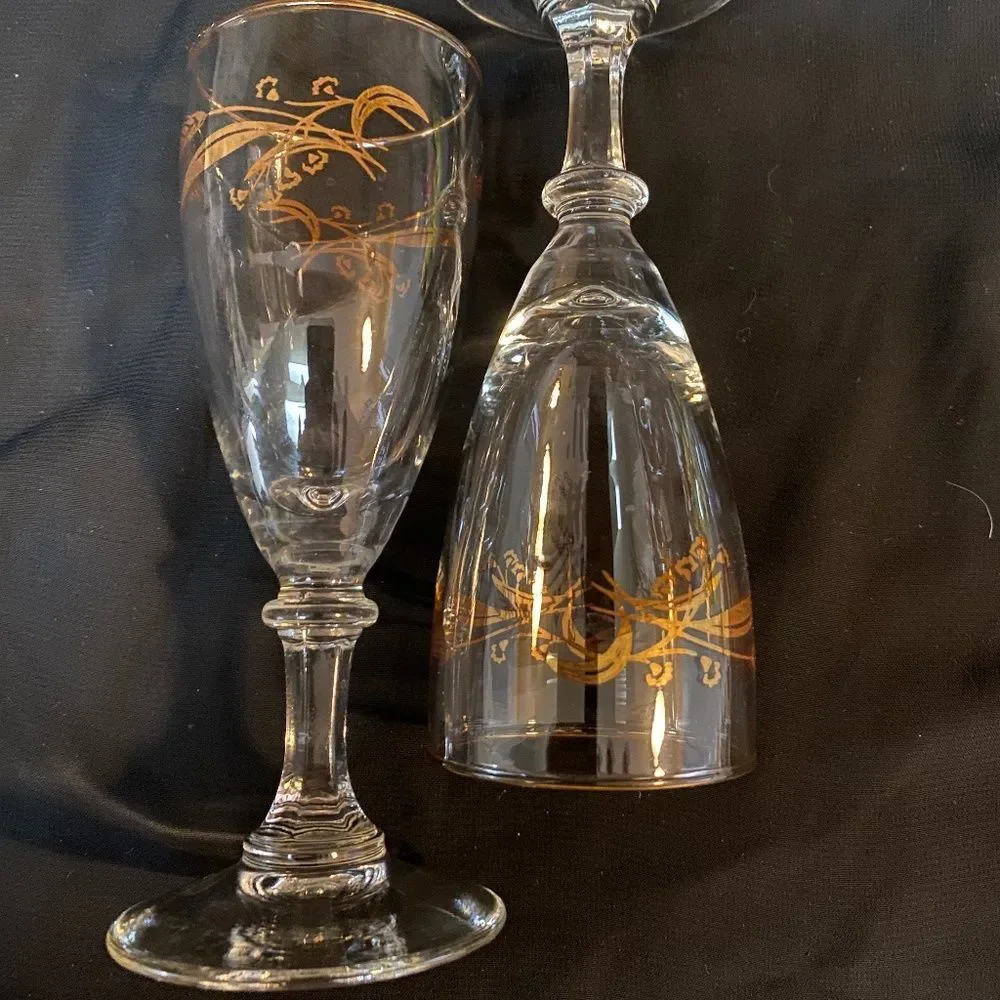* 1950’s vintage Libby cordial glass set of 2 wheat gold detail